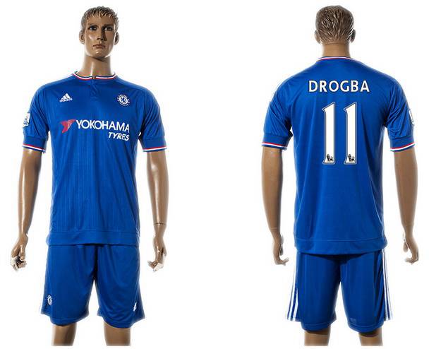 2015-16 Men's Chelsea FC Home #11 Didier Drogba Blue Soccer Shirt Kit