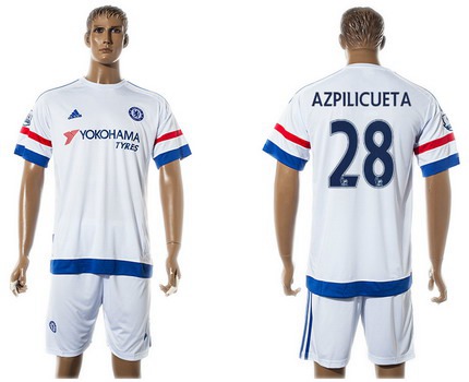 2015-16 Men's Chelsea FC Away #28 César Azpilicueta White Soccer Shirt Kit
