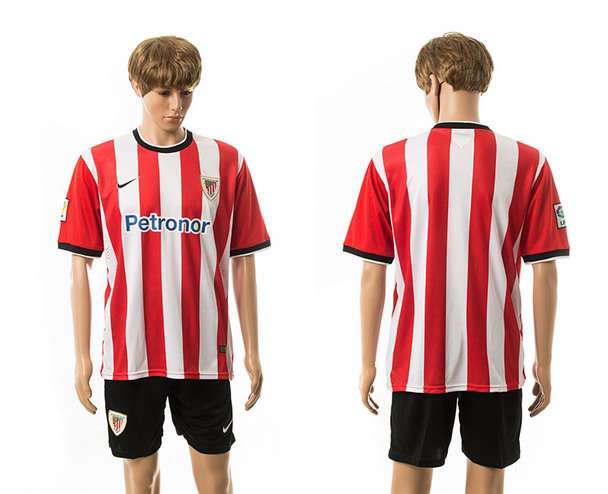 2015-16 Men's Athletic Bilbao Home Blank Red With White Soccer Shirt Kit