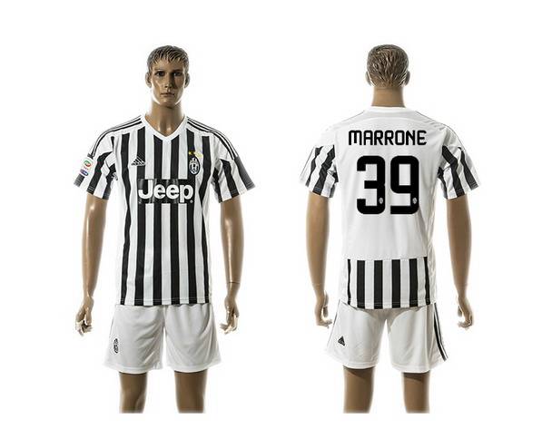 2015-16 Men's Juventus FC Home #39 Marrone Black With White Soccer Shirt Kit