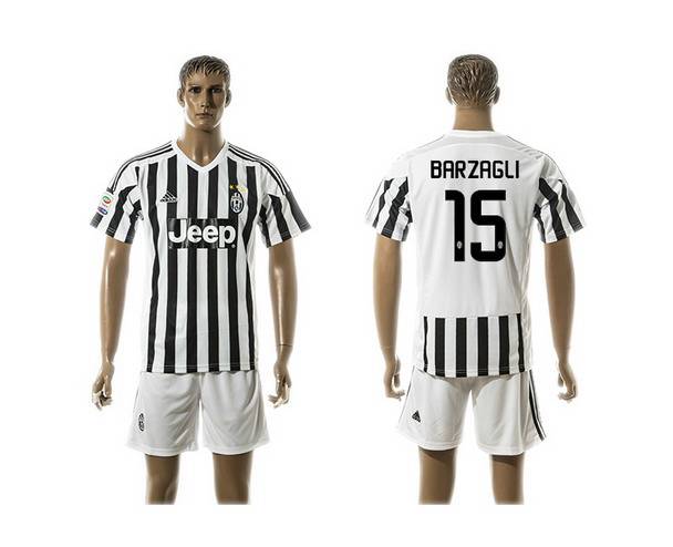 2015-16 Men's Juventus FC Home #15 Barzagli Black With White Soccer Shirt Kit