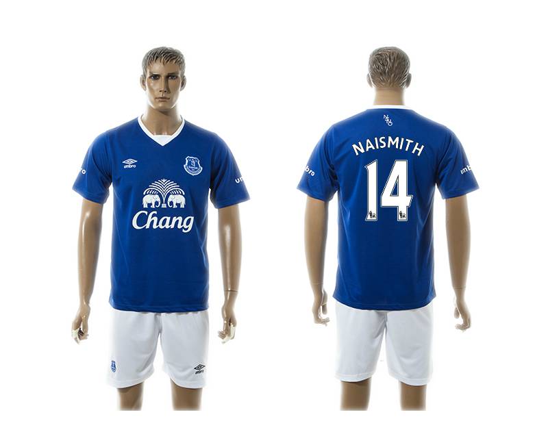 2015-16 Men's Everton FC Home #14 Steven Naismith Blue Soccer Shirt Kit