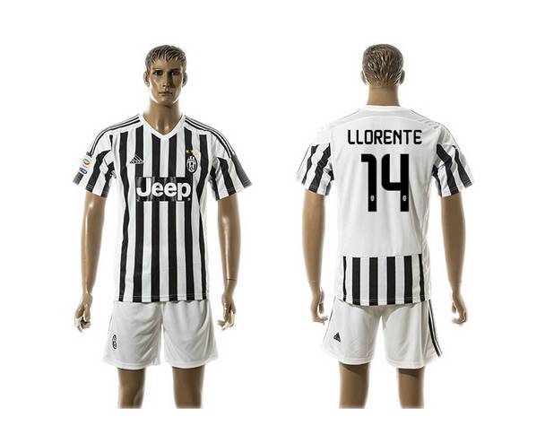 2015-16 Men's Juventus FC Home #14 Llorente Black With White Soccer Shirt Kit