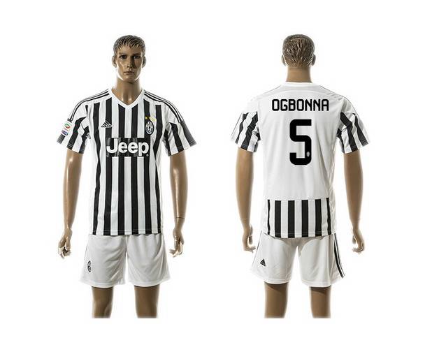 2015-16 Men's Juventus FC Home #5 Ogbonna Black With White Soccer Shirt Kit