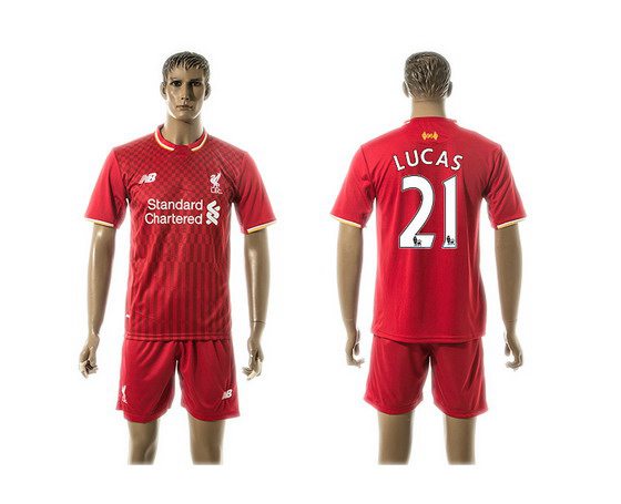 2015-16 Men's Liverpool FC Home #21 Lucas Leiva Red Soccer Shirt Kit