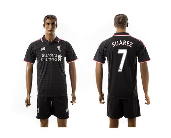 2015-16 Men's Liverpool FC Alternate #7 Suarez Black Soccer Shirt Kit