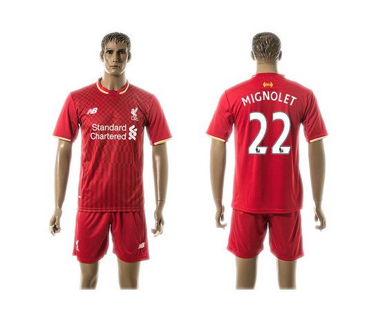 2015-16 Men's Liverpool FC Home #22 Simon Mignolet Red Soccer Shirt Kit
