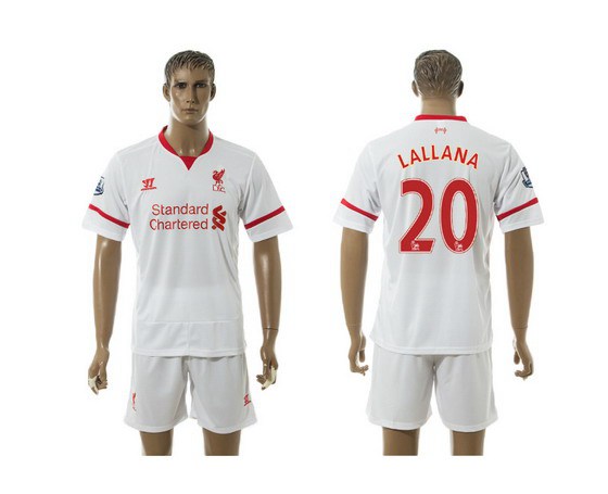 2015-16 Men's Liverpool FC Away #20 Adam Lallana White Soccer Shirt Kit