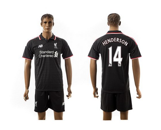 2015-16 Men's Liverpool FC Alternate #14 Jordan Henderson Black Soccer Shirt Kit