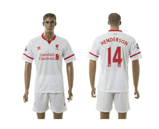 2015-16 Men's Liverpool FC Away #14 Jordan Henderson White Soccer Shirt Kit