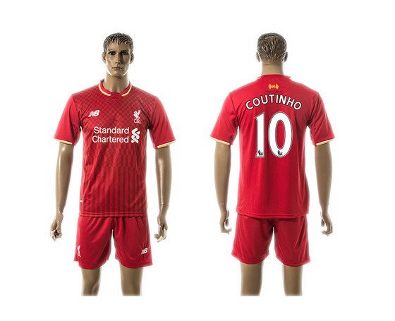 2015-16 Men's Liverpool FC Home #10 Philippe Coutinho Red Soccer Shirt Kit