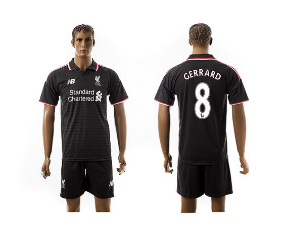 2015-16 Men's Liverpool FC Alternate #8 Gerrard Black Soccer Shirt Kit