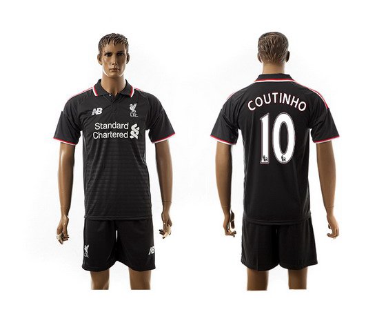 2015-16 Men's Liverpool FC Alternate #10 Philippe Coutinho Black Soccer Shirt Kit