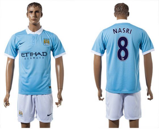 2015-16 Men's Manchester City FC Home #8 Samir Nasri Blue Soccer Shirt Kit