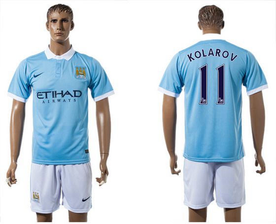 2015-16 Men's Manchester City FC Home #11 Aleksandar Kolarov Blue Soccer Shirt Kit