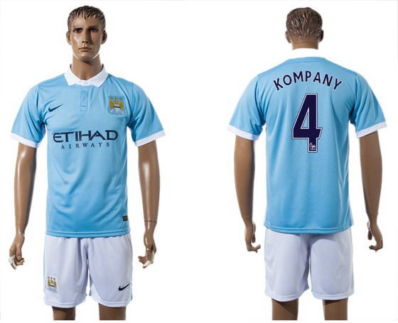 2015-16 Men's Manchester City FC Home #4 Vincent Kompany Blue Soccer Shirt Kit