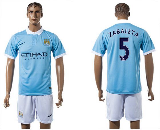 2015-16 Men's Manchester City FC Home #5 Pablo Zabaleta Blue Soccer Shirt Kit
