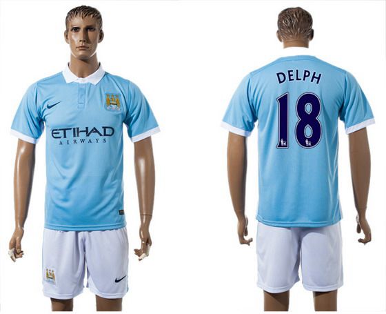 2015-16 Men's Manchester City FC Home #18 An Delph Blue Soccer Shirt Kit