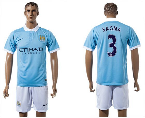 2015-16 Men's Manchester City FC Home #3 Bacary Sagna Blue Soccer Shirt Kit