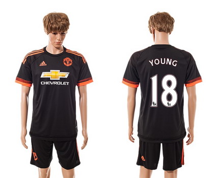 2015-16 Men's Manchester United FC Alternate #18 Ashley Young Black Soccer Shirt Kit