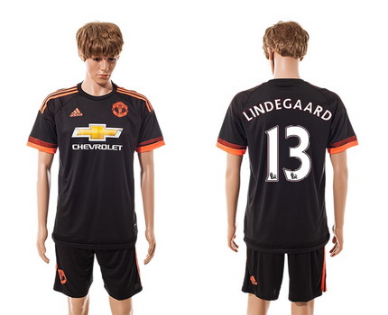 2015-16 Men's Manchester United FC Alternate #13 Anders Lindegaard Black Soccer Shirt Kit
