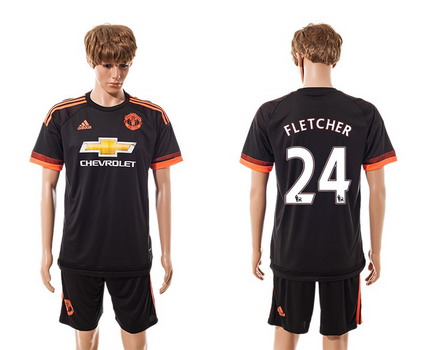 2015-16 Men's Manchester United FC Alternate #24 Fletcher Black Soccer Shirt Kit