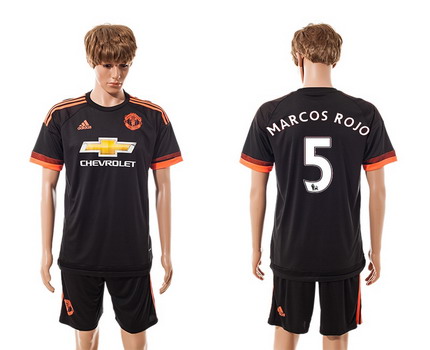 2015-16 Men's Manchester United FC Alternate #5 Marcos Rojo Black Soccer Shirt Kit