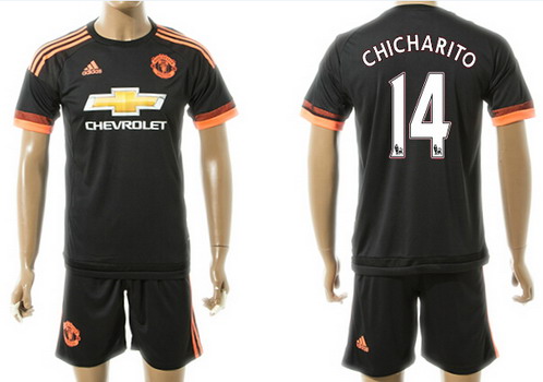 2015-16 Men's Manchester United FC Alternate #14 Chicharito Black Soccer Shirt Kit