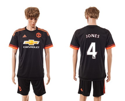 2015-16 Men's Manchester United FC Alternate #4 Phil Jones Black Soccer Shirt Kit