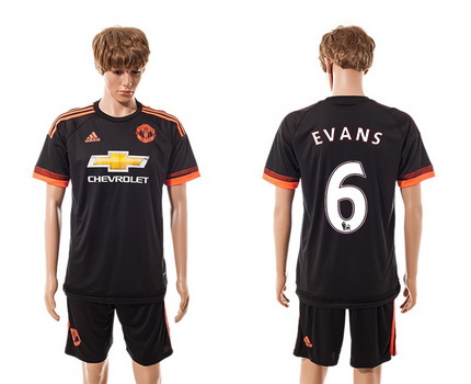 2015-16 Men's Manchester United FC Alternate #6 Jonny Evans Black Soccer Shirt Kit