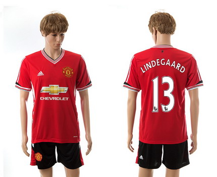 2015-16 Men's Manchester United Home #13 Anders Lindegaard Red Soccer Shirt Kit
