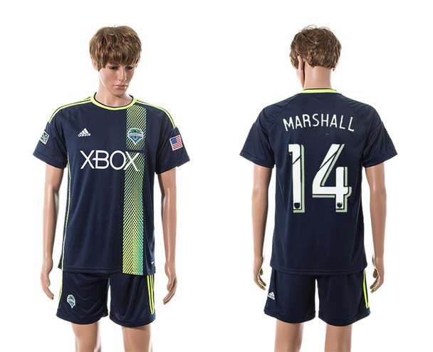 2015-16 Men's Seattle Sounders Away #14 Chad Marshall Navy Blue Soccer Shirt Kit