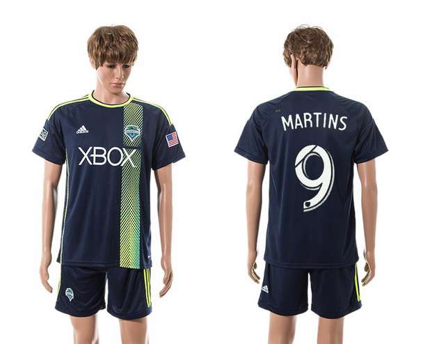 2015-16 Men's Seattle Sounders Away #9 Obafemi Martins Navy Blue Soccer Shirt Kit