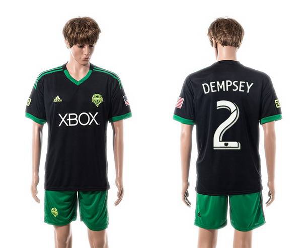 2015-16 Men's Seattle Sounders Third #2 Clint Dempsey Black Soccer Shirt Kit