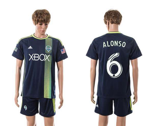 2015-16 Men's Seattle Sounders Away #6 Osvaldo Alonso Navy Blue Soccer Shirt Kit