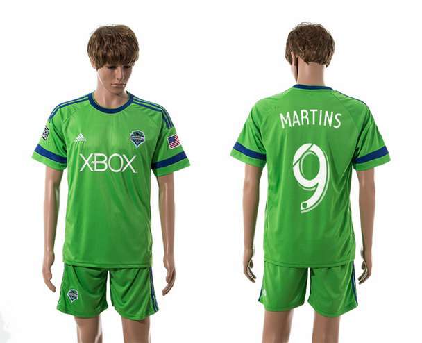 2015-16 Men's Seattle Sounders Home #9 Obafemi Martins Green Soccer Shirt Kit