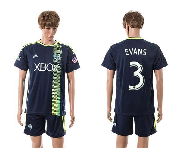 2015-16 Men's Seattle Sounders Away #3 Brad Evans Navy Blue Soccer Shirt Kit