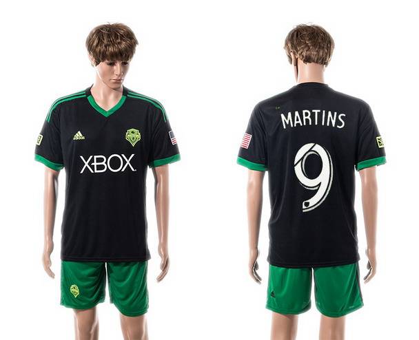 2015-16 Men's Seattle Sounders Third #9 Obafemi Martins Black Soccer Shirt Kit