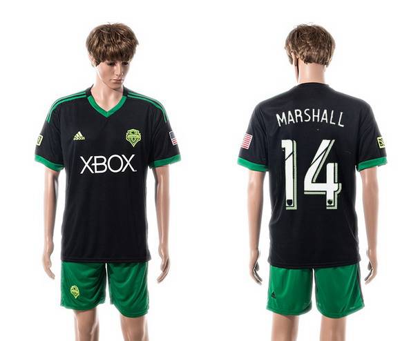 2015-16 Men's Seattle Sounders Third #14 Chad Marshall Black Soccer Shirt Kit
