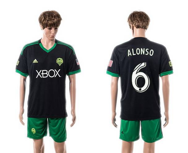 2015-16 Men's Seattle Sounders Third #6 Osvaldo Alonso Black Soccer Shirt Kit