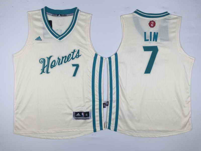 Hornets 7 Jeremy Lin Cream 2015-16 Christmas Day Swingman Youth Jersey