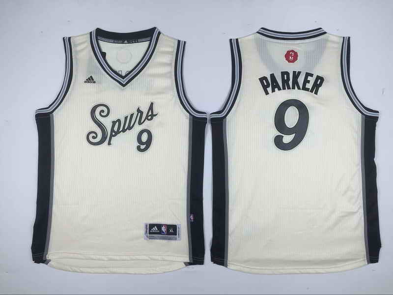 Spurs 9 Tony Parker Cream 2015-16 Christmas Day Swingman Youth Jersey