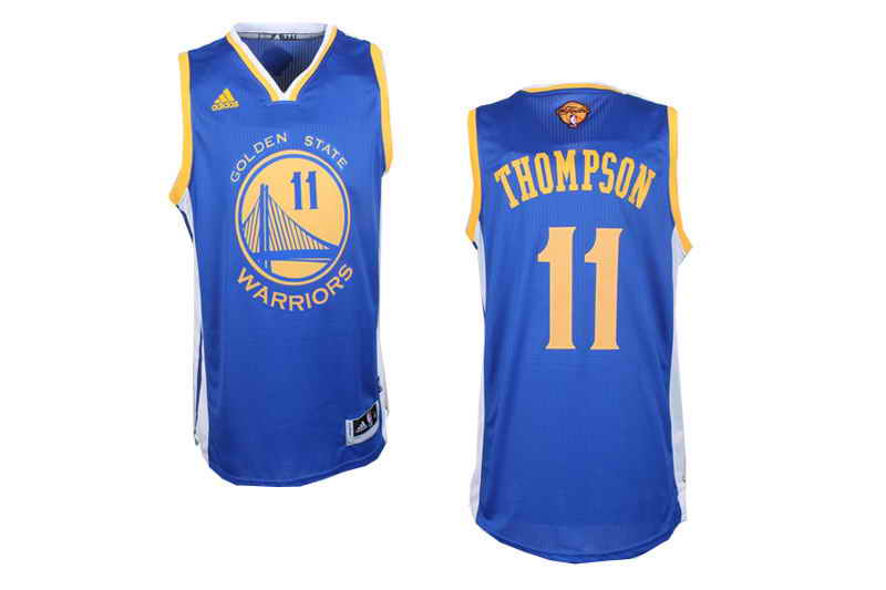 Revolution 30 Warriors #11 Klay Thompson Blue The Finals Patch Stitched NBA Jersey