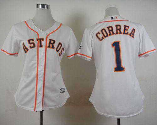 Astros #1 Carlos Correa White Home Women's Stitched MLB Jersey