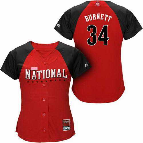 Pirates #34 A. J. Burnett Red 2015 All-Star National League Women's Stitched MLB Jersey