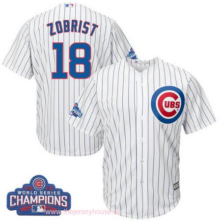 Men's Chicago Cubs #18 Ben Zobrist Majestic White Home 2016 World Series Champions Team Logo Patch Player Jersey
