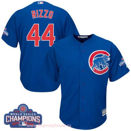 Men's Chicago Cubs #44 Anthony Rizzo Majestic Royal Blue 2016 World Series Champions Team Logo Patch Player Jersey
