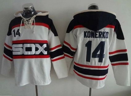 Chicago White Sox #14 Paul Konerko White Sawyer Hooded Sweatshirt Alternate Home MLB Hoodie