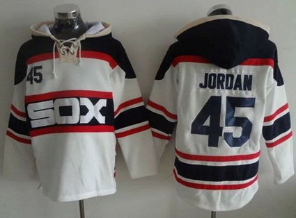 Chicago White Sox #45 Michael Jordan White Sawyer Hooded Sweatshirt Alternate Home MLB Hoodie