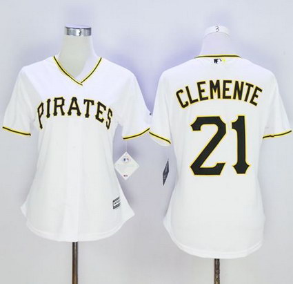 Women's Pittsburgh Pirates #21 Roberto Clemente White Home Stitched Baseball Jersey